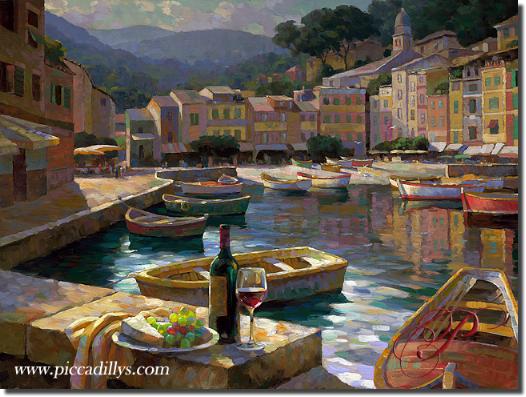 Image of painting titled Harborside At Portofino by artist Leon Roulette 